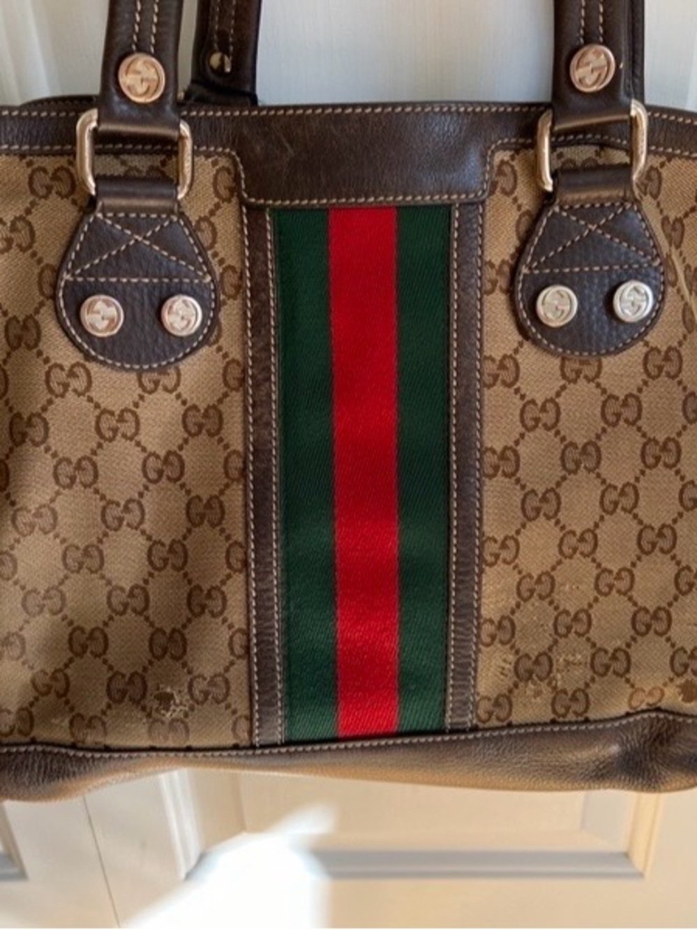 Gucci authentic vintage Canvas Tote with Leather Trim.